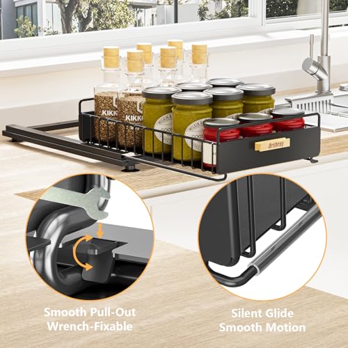 2 Pack Bathroom Organizers and Storage - Under Sink Organizer Kitchen, Vanity Countertop Storage Shelves Pantry Organizers, Pull Out Cabinet Organizer With Track For Bathroom, Kitchen, Pantry, Black