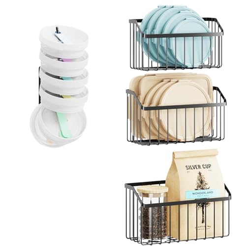 NiHome 4PCS Adhesive Inside Cabinet Door Lid Organizers, Storage Cup Lids Holder