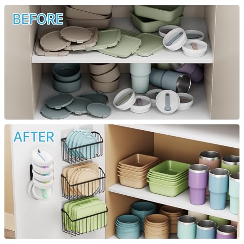 NiHome 4PCS Adhesive Inside Cabinet Door Lid Organizers, Storage Cup Lids Holder