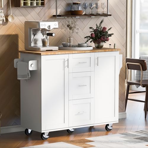 Farmhouse Kitchen Island With Storage Large Kitchen Island With Drop Leaf Rolling Kitchen Island With 3 Drawer 2 Slide-Out Shelf And Internal Storage Rack White Kitchen Island For Restaurants