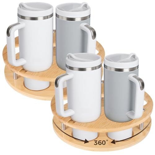 2 Pcs Rotatable Wood Tumbler Organizers, Compatible with Stanley 40 oz Tumblers, Spinning Cup Holders for Kitchen Counter, Wooden Stanley Cup Organizers for Cabinet Countertop