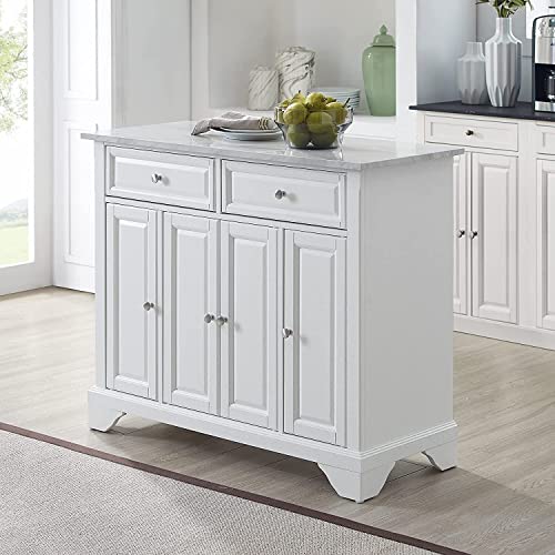 HomeStock Renaissance Rhapsody Kitchen Island with Durable Top and Optional Casters - Island/Cart, Versatile Storage Kitchen Island, Elegant Kitchen Cart White
