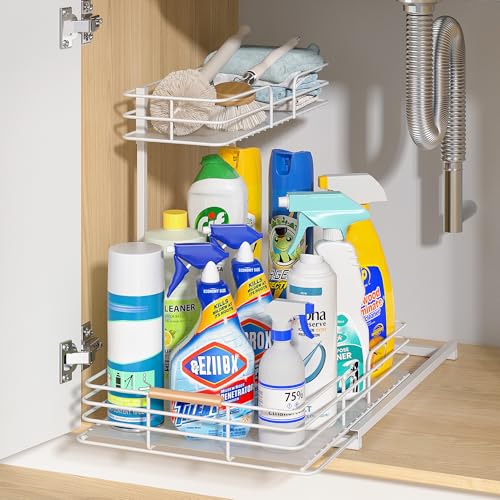 LAMU Under Sink Organizers and Storage, Pull Out Bathroom Kitchen Cabinet Organizers and Storage