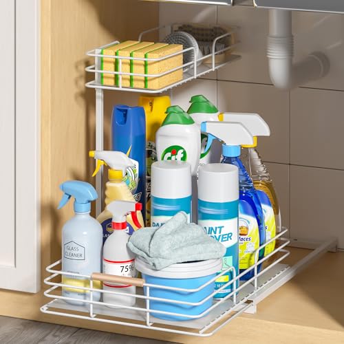 LAMU Under Sink Organizers and Storage, Pull Out Bathroom Kitchen Cabinet Organizers and Storage