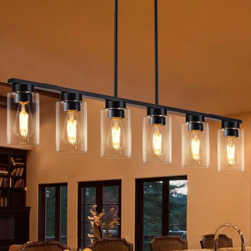 Dining Room Light Fixture Kitchen Island Lights 6-Light Island Lights for Kitchen Farmhouse Chandelier Linear Black Pendant Lights Kitchen Island