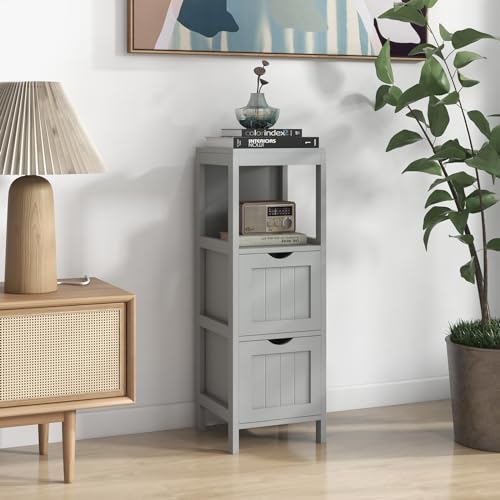 Giantex Bathroom Organizers and Storage Cabinet - Storage Organizer Rack Stand with 2 Removable Drawers, Anti-Toppling Device, Corner Unit, Narrow Toilet Paper Cabinet, Bathroom Floor Cabinet (Grey)