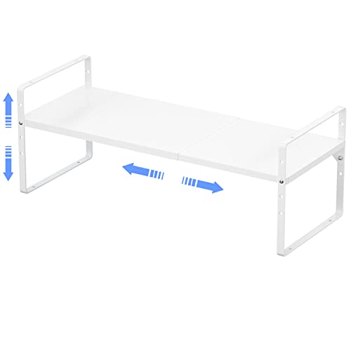 ARCCI Expandable Cabinet Shelf Organizers, Stackable Metal Pantry Storage Shelves Rack, Adjustable Kitchen Counter Shelf for Cabinets, Countertop, Cupboard Organizers and Storage, White