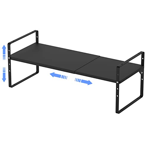 ARCCI Expandable Cabinet Shelf Organizers, Stackable Metal Pantry Storage Shelves Rack, Adjustable Kitchen Counter Shelf for Cabinets, Countertop, Cupboard Organizers and Storage, Black