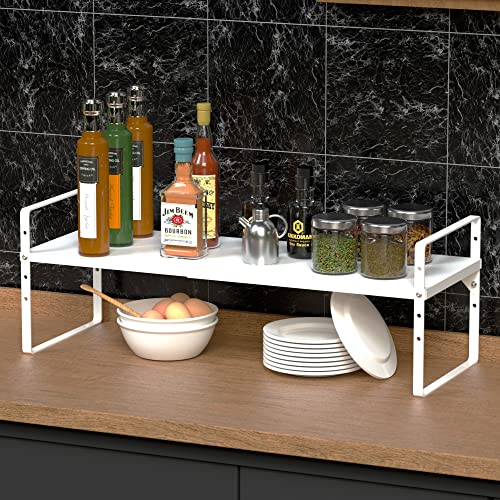 ARCCI Expandable Cabinet Shelf Organizers, Stackable Metal Pantry Storage Shelves Rack, Adjustable Kitchen Counter Shelf for Cabinets, Countertop, Cupboard Organizers and Storage, White