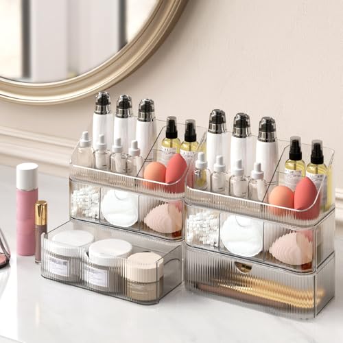 Medicine Cabinet Organizer 6 Tier, Stackable Bathroom Mirror Cabinet Organizers with Removable Dividers，Makeup Storage with 4 Drawer and 2 Tray for Wall Cabinet, Vanity, Closet，Countertop