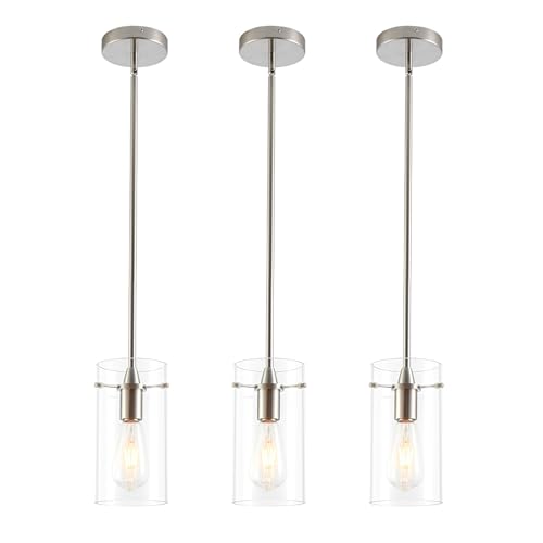 FONTA VERDE 3 Pack Pendant Lights Kitchen Island, Adjustable Hanging Thick Glass Pendant Light Fixtures, Brushed Nickel Pendant Lights Kitchen Island, Modern Kitchen Pendant Lighting Over Island