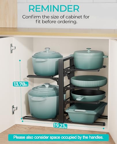 ORDORA 6-Tier Pots and Pans Organizer under Cabinet, Kitchen Cabinet Organizers and Storage, Heavy Duty Pots and Pan Storage Rack Organizer inside Cabinet, Adjustable Pot Rack
