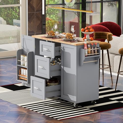 Nevoc Kitchen Island with Storage, Rolling Kitchen Island on 5 Wheels