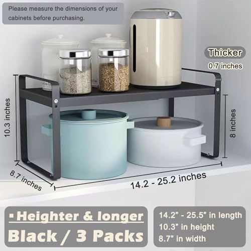 Aertiavty 3 Pack Expandable Cabinet Shelf Organizer Kitchen Shelf Riser Stackable Pantry Shelves Kitchen Organizers
