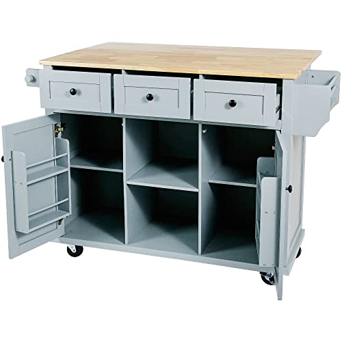 MEETFAV Kitchen Island with Drop Leaf, Kitchen Island Table on Wheels with Storage, Rolling Kitchen Island Cart with Spice Rack & Towel Rack