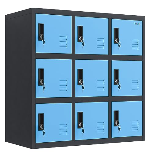 Lockable Storage Cabinet, Metal Cabinet Locker Bedroom Storage with Key Lock, Lockable Storage Steel Organizers Home Office Garage (W9D, Blue)