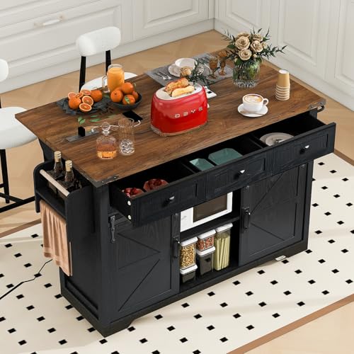 Farmhouse Rolling Kitchen Island with Drop Leaf