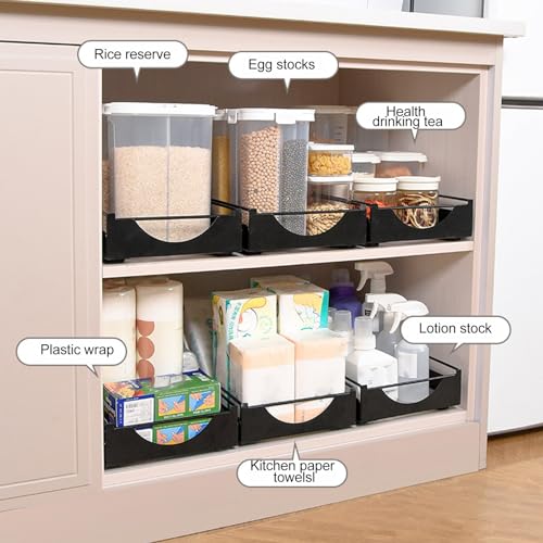 Pull Out Cabinet Organizers and Storage, Slide out Shelf for Kitchen Cabinet Sliding Wire Basket Drawers for Closet(A-Black)