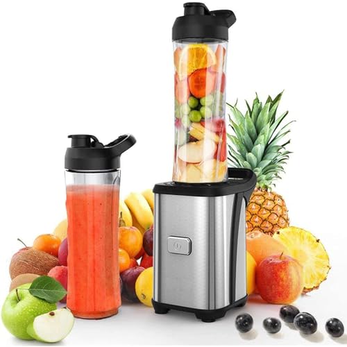 Portable Blender, Smoothie Blender 350W, Personal Blender for Shakes and Smoothies with 2x20oz Portable Sport Bottles, Mini Blender Made of BPA-Free Tritan Material, Silver