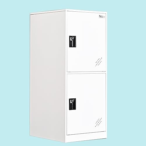 MECOLOR Vertical Locker Steel Cabinet, Padlock Metal Storage Cabinet with Organizers Free Standing, Filing Cabinet Office,Factory, Company,Garage (P2V, White)