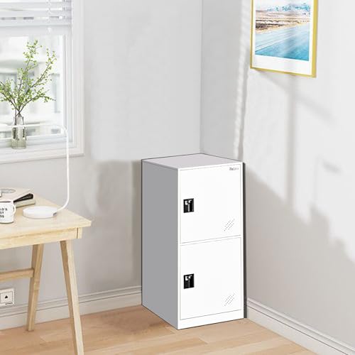 MECOLOR Vertical Locker Steel Cabinet, Padlock Metal Storage Cabinet with Organizers Free Standing, Filing Cabinet Office,Factory, Company,Garage (P2V, White)