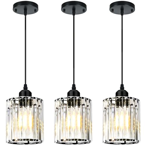 WKWKTOTO 3-Piece Pendant Lights Kitchen Island, Elegant Modern Island Lights for Kitchen with Crystal Glass – Luxury Kitchen Hanging Light for Kitchen Island, Dining Table, Entryway, Restaurant