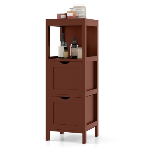 Giantex Bathroom Organizers and Storage Cabinet - Storage Organizer Rack Stand with 2 Removable Drawers, Anti-Toppling Device, Corner Unit, Narrow Toilet Paper Cabinet, Bathroom Floor Cabinet (Brown)