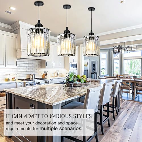 WKWKTOTO 3-Piece Pendant Lights Kitchen Island, Elegant Modern Island Lights for Kitchen with Crystal Glass – Luxury Kitchen Hanging Light for Kitchen Island, Dining Table, Entryway, Restaurant
