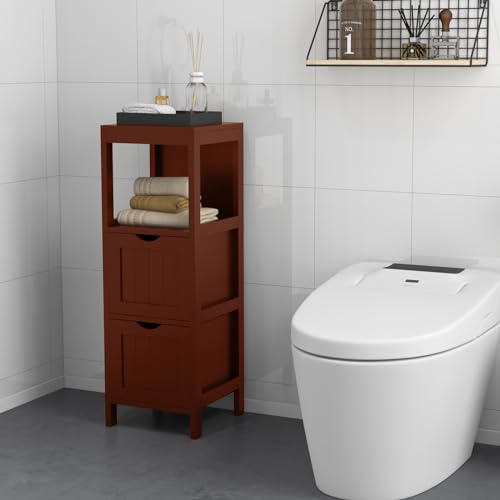 Giantex Bathroom Organizers and Storage Cabinet - Storage Organizer Rack Stand with 2 Removable Drawers, Anti-Toppling Device, Corner Unit, Narrow Toilet Paper Cabinet, Bathroom Floor Cabinet (Brown)