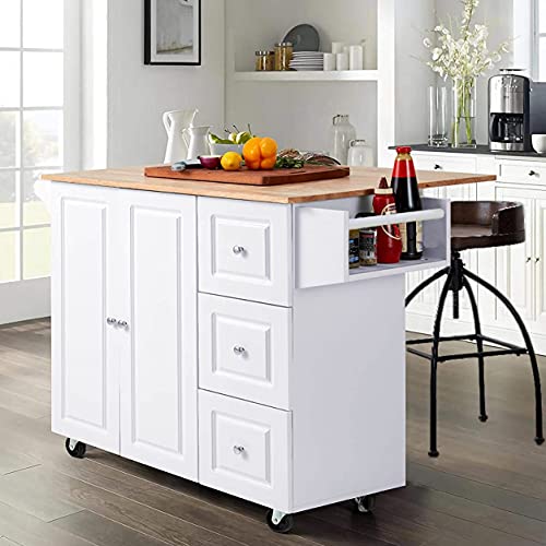 PHI VILLA Kitchen Island on Wheels Portable Kitchen Cart with Drop Leaf, Rolling Kitchen Island with Storage