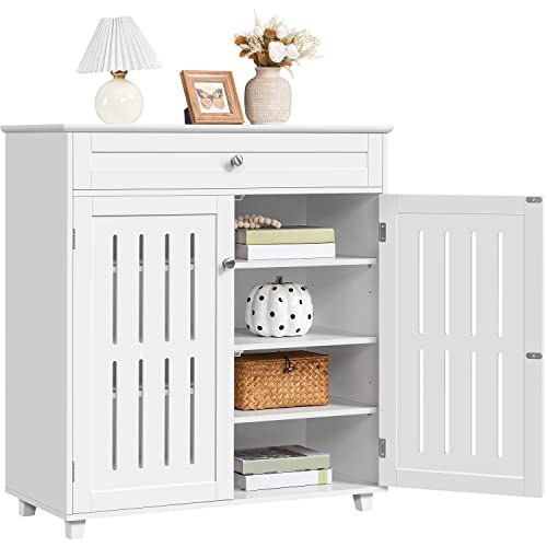 Yaheetech Bathroom Storage Cabinet, Kitchen Organizers and Storage with Louvered Doors, Sideboard Buffet Cabinet for Home & Office, White