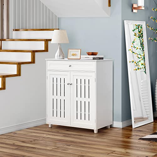 Yaheetech Bathroom Storage Cabinet, Kitchen Organizers and Storage with Louvered Doors, Sideboard Buffet Cabinet for Home & Office, White