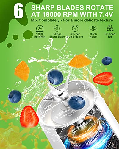 Portable Blender, Portable Blender for Shakes and Smoothies, Personal Size Blender for Shakes and Smoothies, White