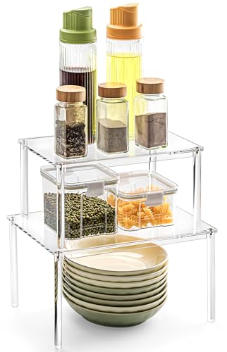 Bobomoment Cabinet Organizer Shelf, Set of 2 Kitchen Organizers and Storage, Kitchen Counter Shelves for Spice Dish, Spice Rack Organization for Cabinet