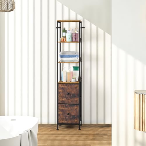 NOVIMANGO Tall Bathroom Cabinet, Narrow Storage Cabinet with Drawers Tall Slim Floor Cabinet, Bathroom Organizers and Storage for Small Space, Living Room and Bedroom, Brown