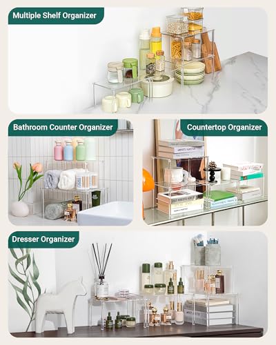 Bobomoment Cabinet Organizer Shelf, Set of 2 Kitchen Organizers and Storage, Kitchen Counter Shelves for Spice Dish, Spice Rack Organization for Cabinet