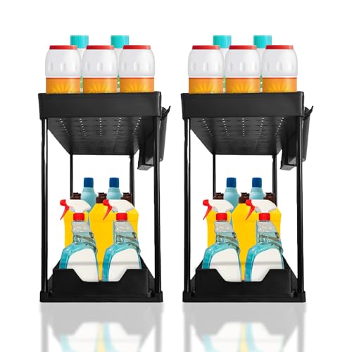 Homeward Heaven 2 Pack Under Sink Organizers, Adjustable Pull-Out Organizer, Kitchen Cabinet Organizers for Easy Access, Multi-Functional Cabinet Organizer