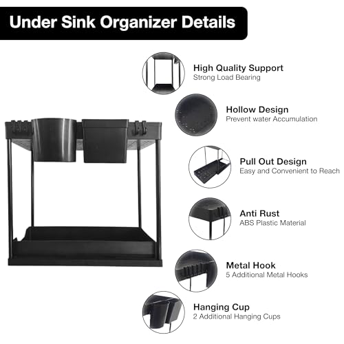 Homeward Heaven 2 Pack Under Sink Organizers, Adjustable Pull-Out Organizer, Kitchen Cabinet Organizers for Easy Access, Multi-Functional Cabinet Organizer