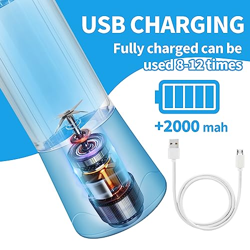 GUCABE Portable Blender, Personal Blender for Milkshakes and Smoothies, Mini Juice Blender with USB Charging, Smoothie Blender 380ML (blue)