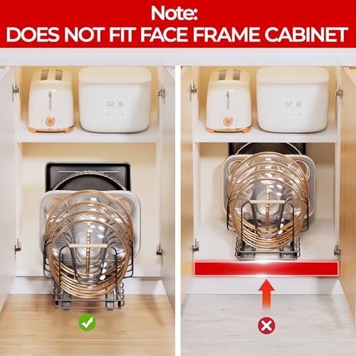 PanPanPal Pots and Pans Organizer for under Cabinet, Pull out Pan Organizers inside Cabinet for Kitchen Cabinet Organizers and Storage with Adjustable Dividers and Handled Divider