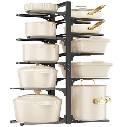 MUDEELA 10-Tier Pots and Pans Organizer under Cabinet, Heavy Duty Adjustable Pot Pan Organizers inside Cabinet, Kitchen Cabinet Organizers and Storage for Big Stockpots, Heavy Cookware