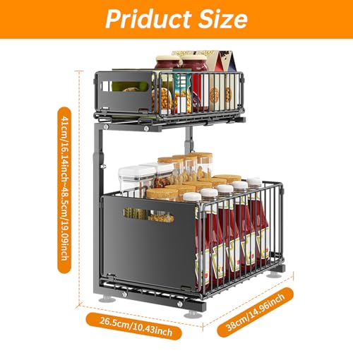 TOOCA BEAR Under Sink Organizers Kitchen Storage Organization 2-Tier L-Shaped Pull Out Cabinet Organizer, Adjustable Height,Bathroom Organizers and Storage