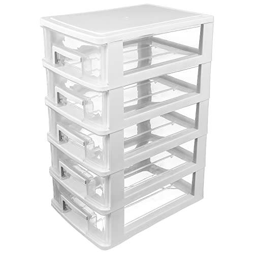 Drawer Storage Tower Multifunctional Storage Cabinet Clear Drawer Organizers White Desktop Box Type Cabinet for Craft Stationary Sundries Holder