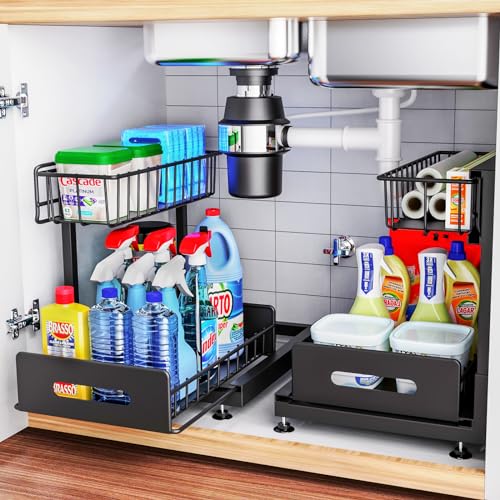 2 Pack Under Sink Organizers and Storage,Pull Out Cabinet Organizer