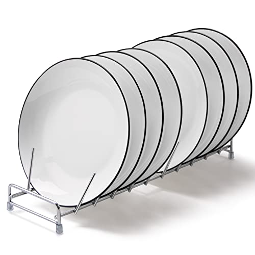 FAWEGO Saving Plate Organizers Holders Racks for Cabinet and Cupboard,Small Dish Drying Racks with Drain Trays,Pot and Pan Lid Organizers for Kitchen Countertop Silver.