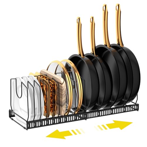 Podxco Pots and Pans Organizer Under Cabinet: Expandable Pot Lid Organizer