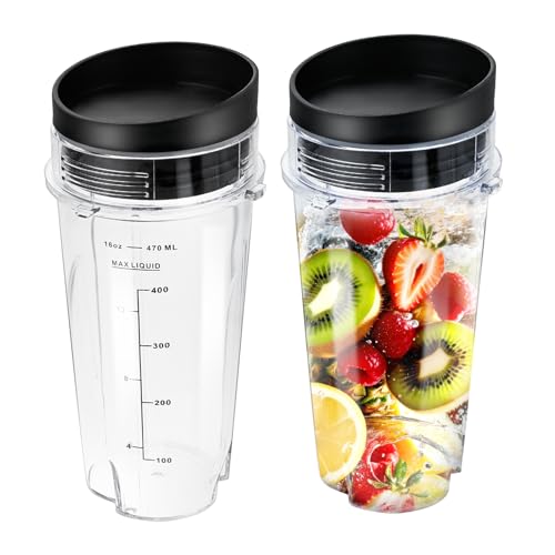 16oz Blender Cups Replacement for Nutri Ninja Blender, Blender Cup with Scale and Sip Lids Compatible with Nutri Ninja Blender BL770 BL780 BL660 BL740 BL810