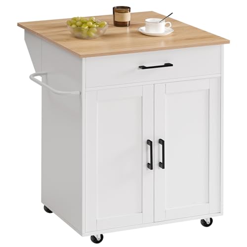 MAHANCRIS Kitchen Island on Wheels with Drop Leaf, Folding Countertop Kitchen Island Cart, Kitchen Island Table with Towel Rack, Drawer, for Kitchen, Dining Room