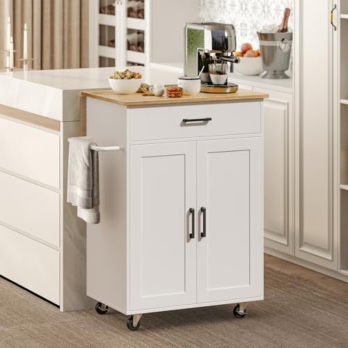 MAHANCRIS Kitchen Island on Wheels with Drop Leaf, Folding Countertop Kitchen Island Cart, Kitchen Island Table with Towel Rack, Drawer, for Kitchen, Dining Room