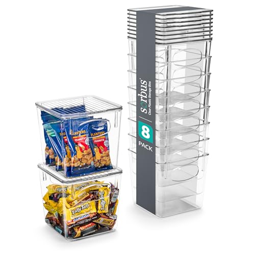 Sorbus 8-Pack Small Clear Plastic Storage Bins – Organizers for Kitchen, Pantry, Fridge, Cabinet & Refrigerator